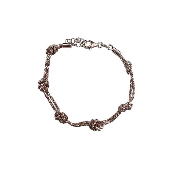 Dyadema Italy Sterling Silver Bracelet Rose Plated Knot Stations 6.5"-7.5" - Picture 1 of 7